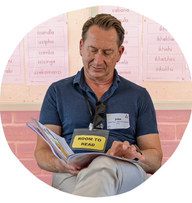 John Lindfors at a Room to Read library